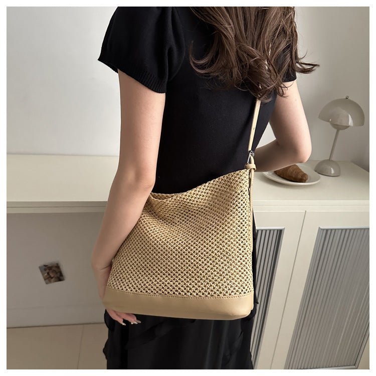 LunWeave Large Woven Straw Tote Bag – Spacious Everyday Shoulder Bag in White, Black, Khaki & Brown - Lunweave