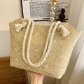 LunWeave Lace Straw Shoulder Bag – Romantic Large Flap Handbag in White & Khaki - Lunweave