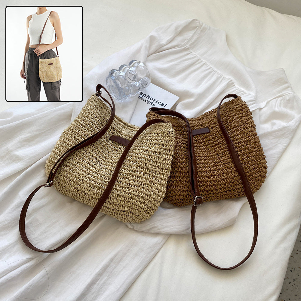 Stylish Vacation Straw Tote Bag – Woven Beach Purse, Zipper Closure, Summer Handbag