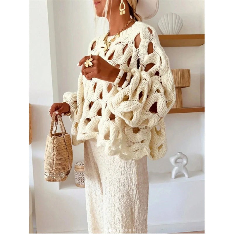Women’s Boho Crochet Knit Sweater – Long Sleeve Pullover - Lunweave