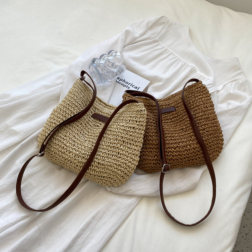 Stylish Vacation Straw Tote Bag – Woven Beach Purse, Zipper Closure, Summer Handbag