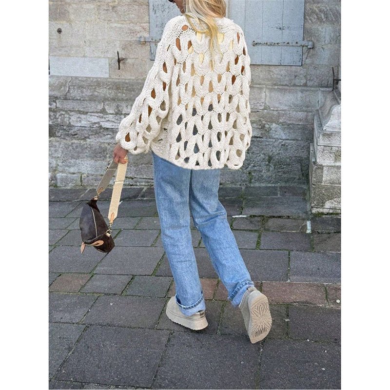 Women’s Boho Crochet Knit Sweater – Long Sleeve Pullover - Lunweave