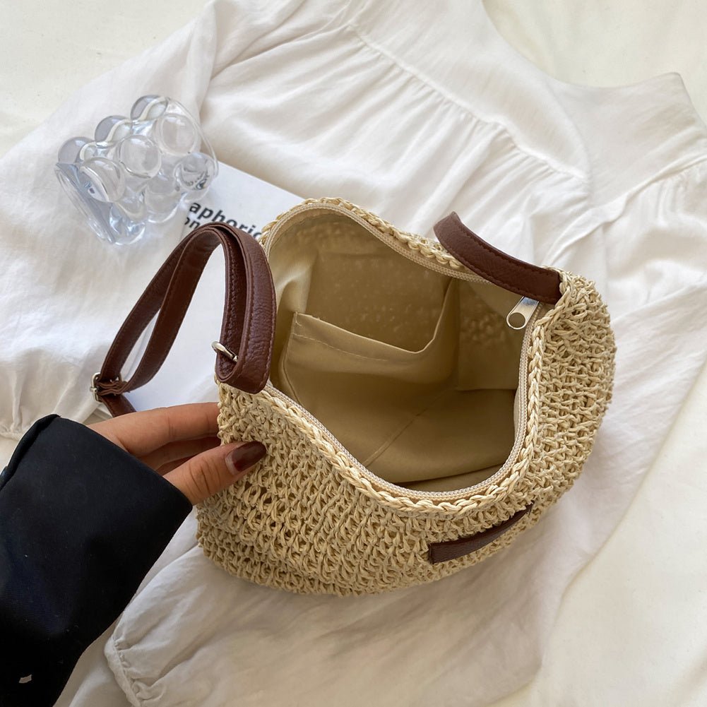 LunWeave Vacation Straw Tote Bag – Chic Woven Handbag with Zipper Closure, Everyday & Travel Essential - Lunweave