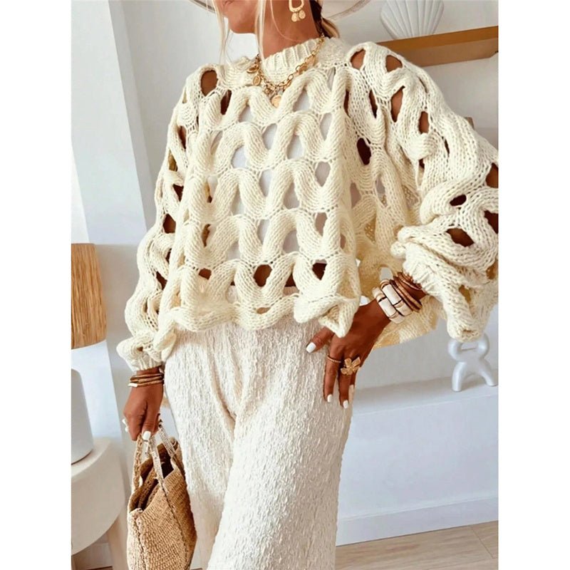 Women’s Boho Crochet Knit Sweater – Long Sleeve Pullover - Lunweave