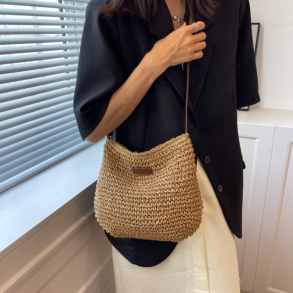 Stylish Vacation Straw Tote Bag – Woven Beach Purse, Zipper Closure, Summer Handbag