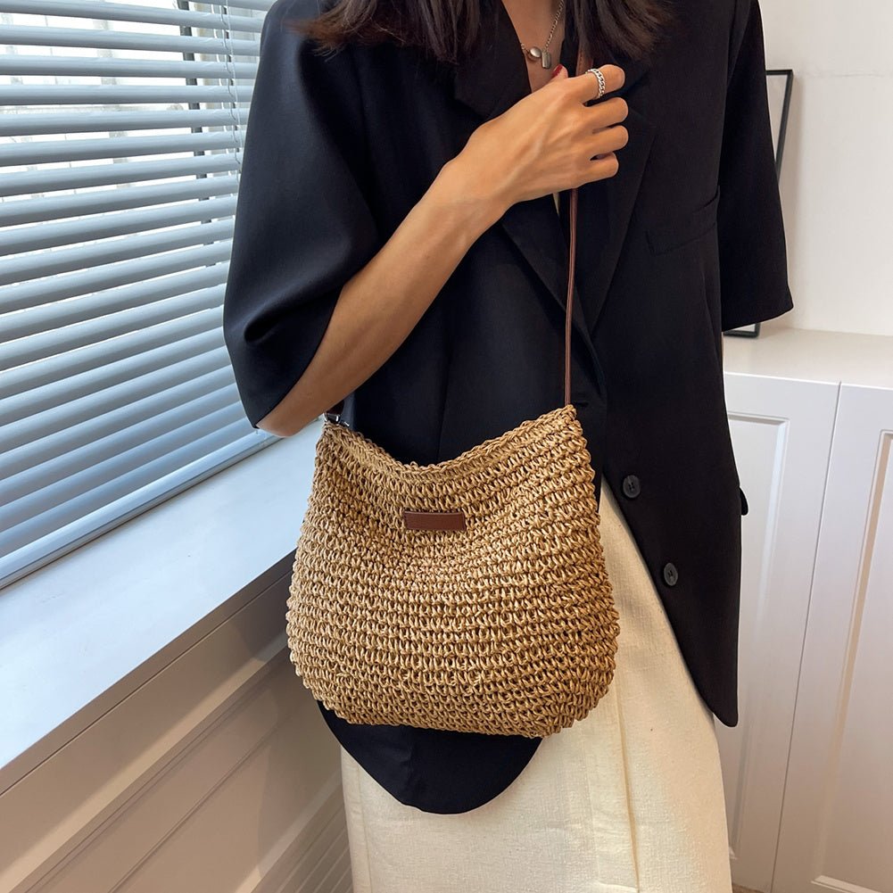 LunWeave Vacation Straw Tote Bag – Chic Woven Handbag with Zipper Closure, Everyday & Travel Essential - Lunweave