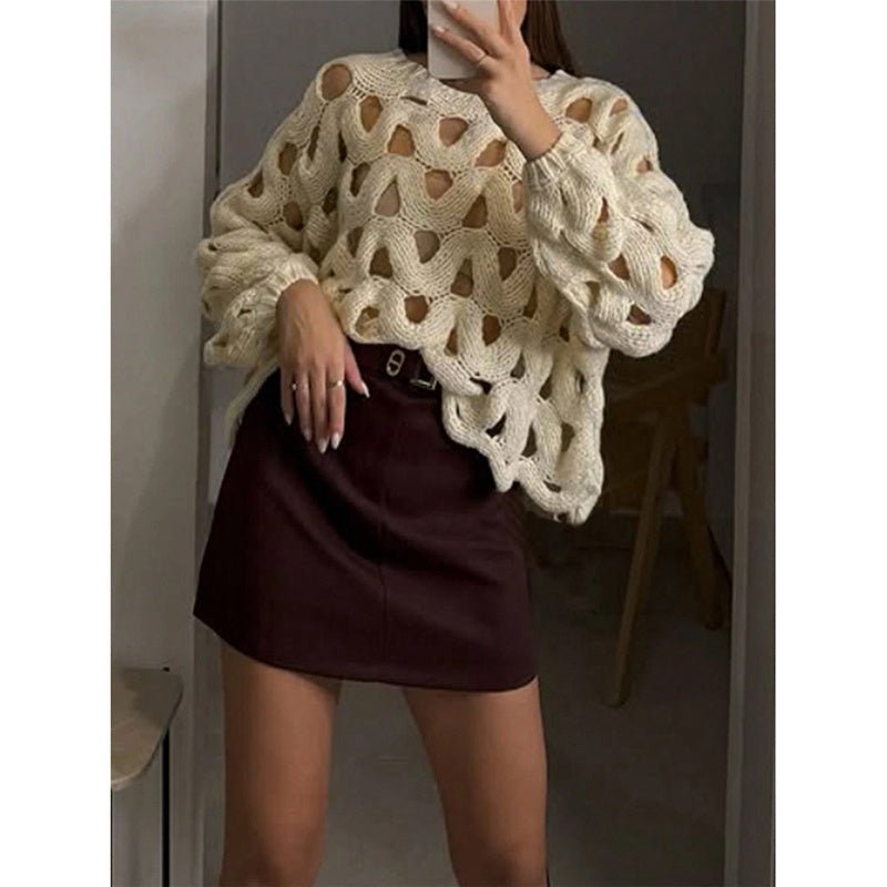 Women’s Boho Crochet Knit Sweater – Long Sleeve Pullover - Lunweave