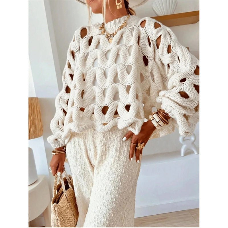 Women’s Boho Crochet Knit Sweater – Long Sleeve Pullover - Lunweave