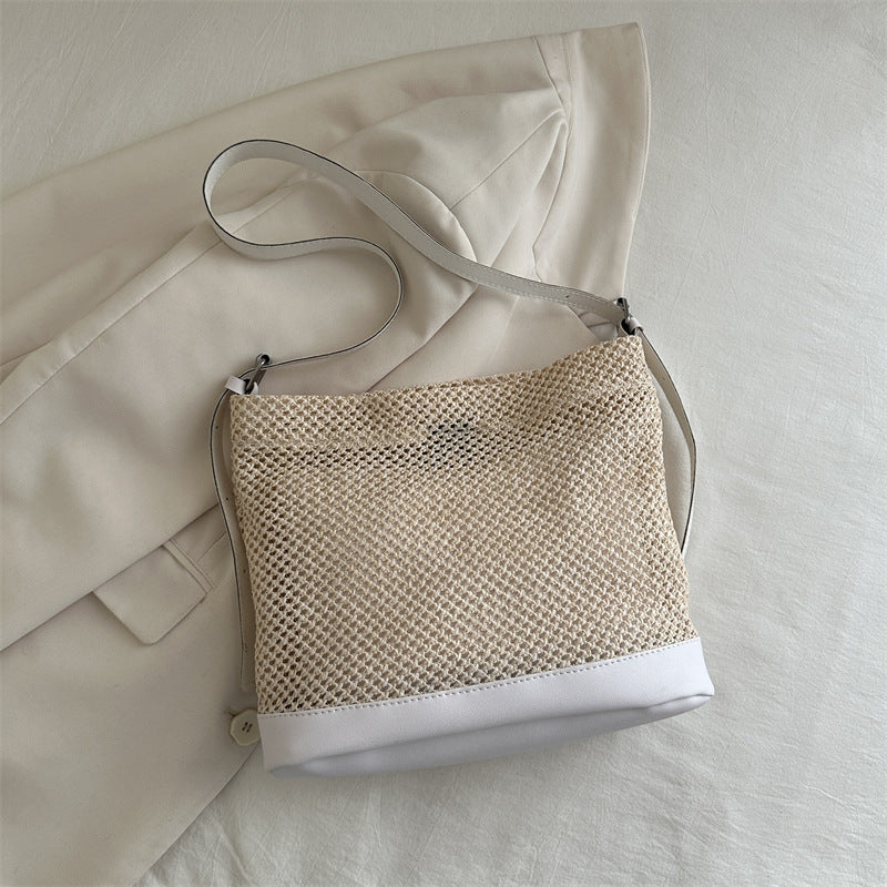Large Woven Straw Beach Bag – Summer Vacation Tote, White, Black, Khaki, Brown