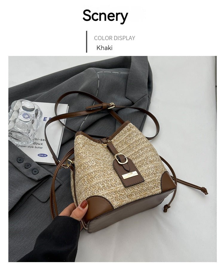 LunWeave Korean - Inspired Straw Bucket Bag – Woven Crossbody with Pull - Belt, Everyday Minimalist Style - Lunweave