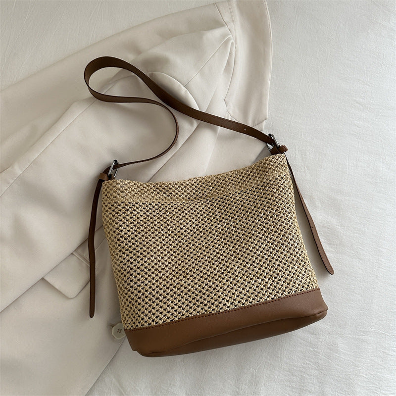 Large Woven Straw Beach Bag – Summer Vacation Tote, White, Black, Khaki, Brown