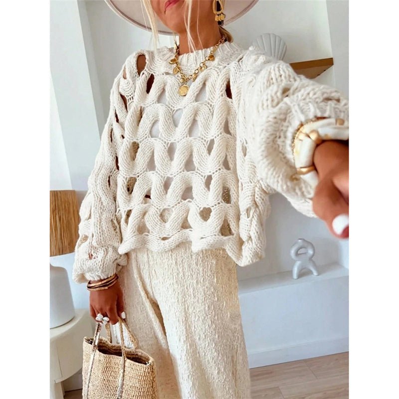 Women’s Boho Crochet Knit Sweater – Long Sleeve Pullover - Lunweave