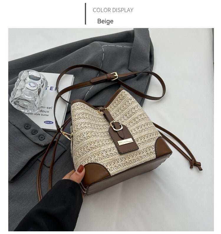 LunWeave Korean - Inspired Straw Bucket Bag – Woven Crossbody with Pull - Belt, Everyday Minimalist Style - Lunweave