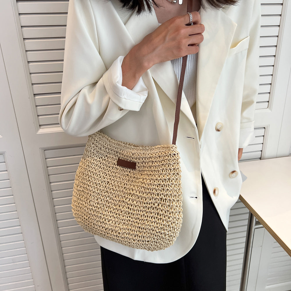 Stylish Vacation Straw Tote Bag – Woven Beach Purse, Zipper Closure, Summer Handbag