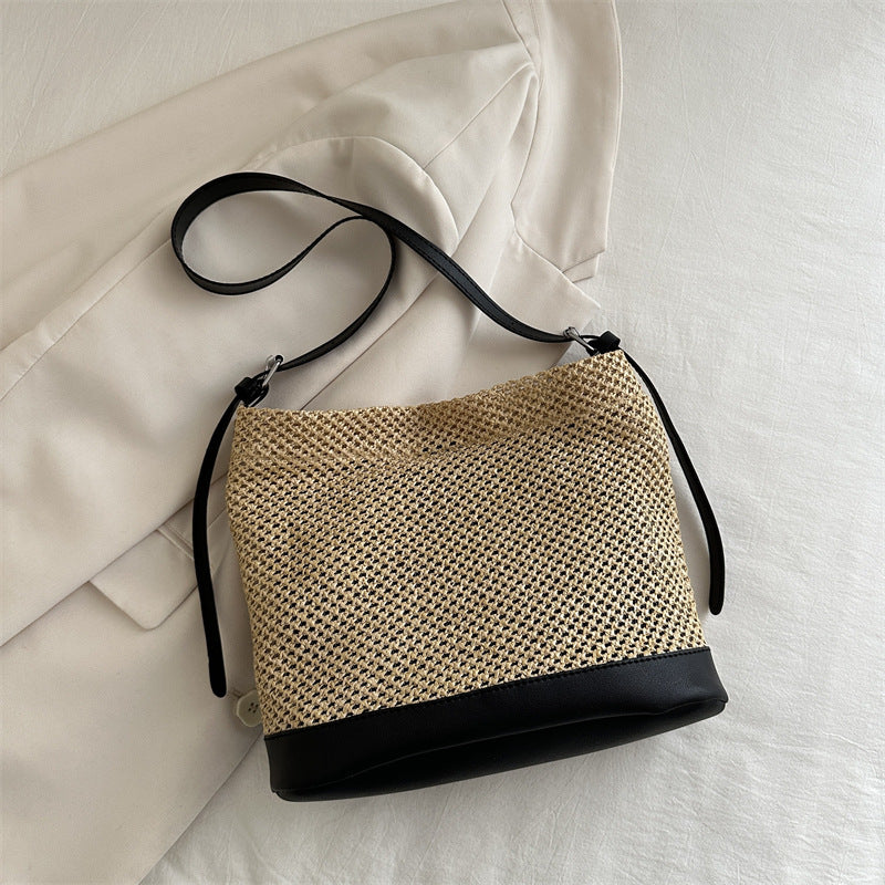 Large Woven Straw Beach Bag – Summer Vacation Tote, White, Black, Khaki, Brown