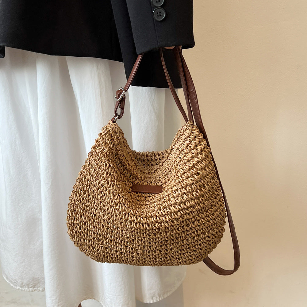 Stylish Vacation Straw Tote Bag – Woven Beach Purse, Zipper Closure, Summer Handbag