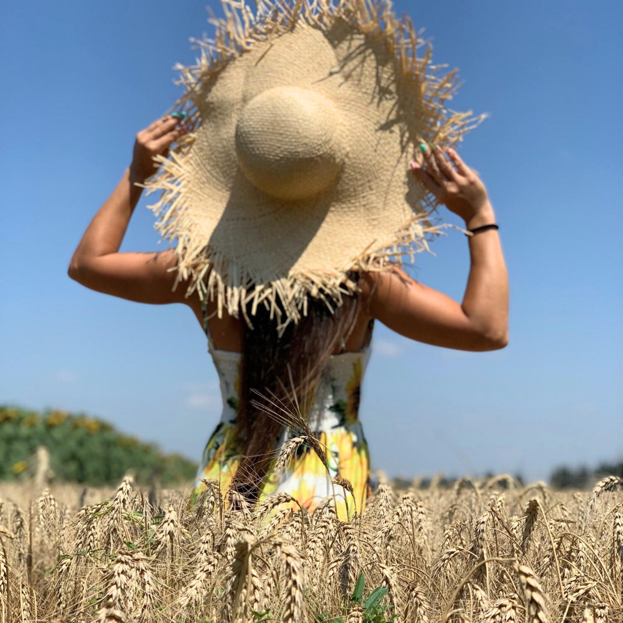 Handmade Wide Brim Straw Hat - Natural Raffia Sun Cap for Women - Oversized Beach Hat for Summer Vacations