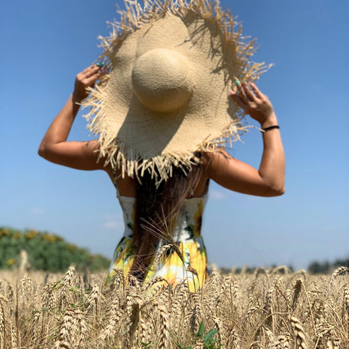 Handmade Wide Brim Straw Hat - Natural Raffia Sun Cap for Women - Oversized Beach Hat for Summer Vacations